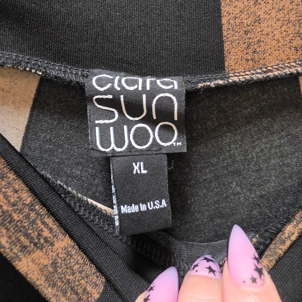 Clara Sunwoo XL Black Bronze Geometric Abstract Wide Leg Liquid Jersey Pants - Picture 4 of 6